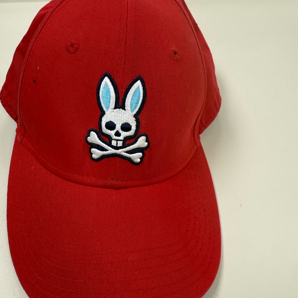 Psycho Bunny Red Cap with Skull Logo